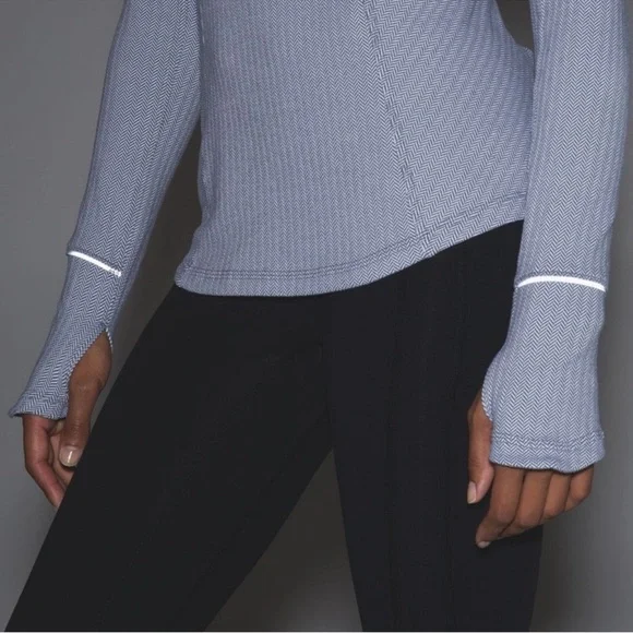 Lululemon Kanto Catch Me Long Sleeve Heathered Gray Herringbone White Slate 12 - Picture 10 of 10